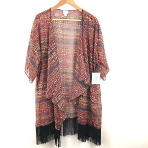 LuLaRoe Monroe Kimono Sheer Black Fringe L